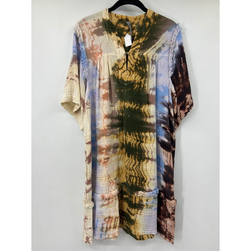 Raquel Allegra Tie Dye Double Gauze Cotton Tunic Dress Multi Color XS
